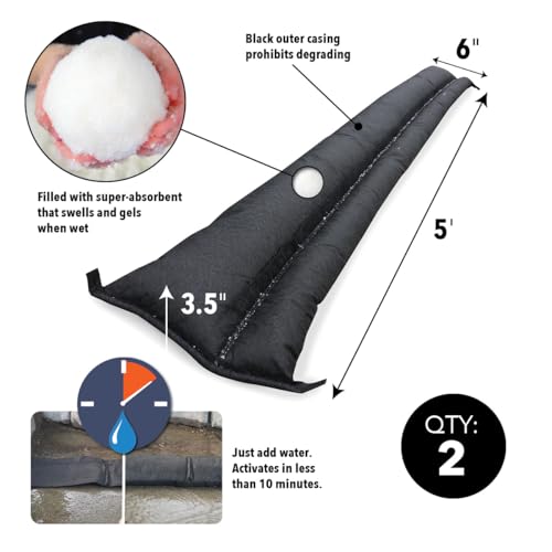 Quick Dam Water Activated Flood Barrier 5 Feet 2-Pack