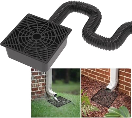 Gutter Downspout Extensions,Catch Basin Low Profile Downspout Extender | No Deep Dig Catch Basin, Flexible Pipe Extension to 5.1ft, Protect House Foundation