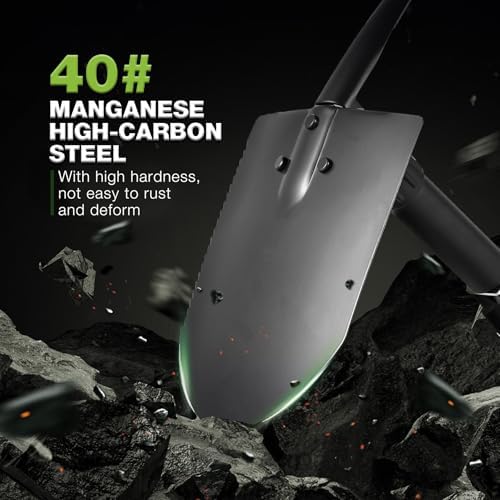 REDCAMP 23" Military Folding Camping Shovel w/Cover,Portable Shovel with High Manganese Steel, Tactical Entrenching Tool Tri-fold Handle Shovel for Camping Hiking Sand Mud Snow Beach, Black 2.5Lbs