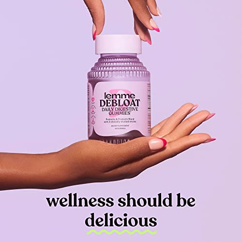 Lemme Debloat - Digestive & Gut Health Gummies with 2 Clinically Studied Probiotics & Prebiotic, 3 Billion CFUs - Vegan, Gluten Free, Non GMO, BlackBerry Flavor (60 Count)