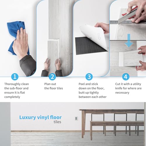 Art3d 36-Pack Peel and Stick Luxury Vinyl Flooring Tiles, 54 Sq. Ft Self Adhesive Wood Plank for Kitchen, Bedroom, Bathroom, Grey Ash