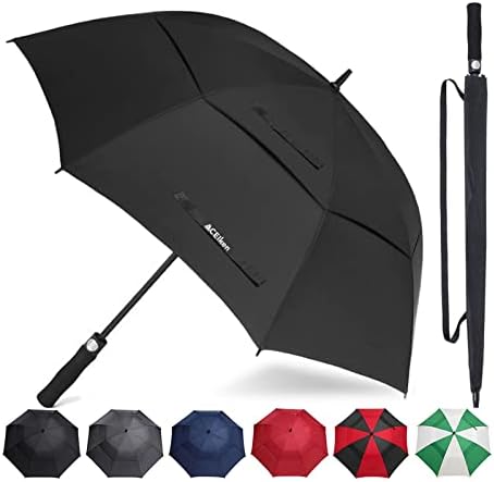 Golf Umbrella Large 58/62/68 Inch Automatic Open Golf Umbrella Extra Large Oversize Double Canopy Vented Umbrella Windproof Waterproof for Men and Women