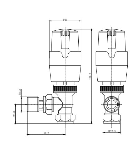 Black Angled Thermostatic Radiator Valves TRV Modern Radiator Valves 15mm x 1/2" (Set of 2) for Heated Towel Rails & Central Heating Radiators Radiator Valve Set