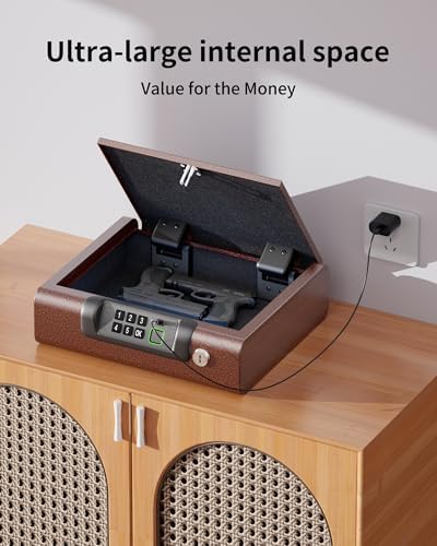 Gun Safe,Biometric Gun Safe for Pistols 3-Ways unlock Fingerprint Digital PIN Key Unlock with Voice, Lock box for Cloakroom living room Bedroom Nightstand and Car BILLCONCH - Antique Bronze