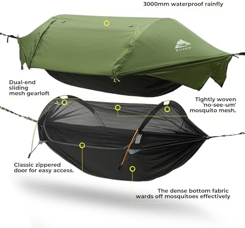Camping Hammock Tent with Mosquito Net & RainFly, 3 in 1 Waterproof Lightweight Portable Sleeping Hammock Bug, Travel Outdoor Gear with Tree Strap Swing, for Hiking Patio Expedition