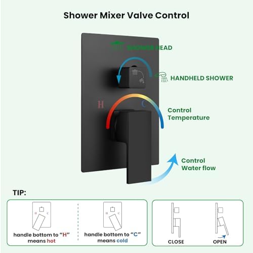 gotonovo Rainfall Bathroom Shower System Rain Shower Head and Handle Set Wall Mounted Shower Complete Combo Solid Brass Pressure Balancing Shower Mixer Valve 12 Inch Matte Black
