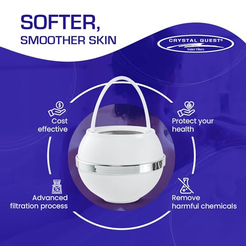 Crystal Quest Bath Ball & Replacement Filter Cartridge Bundle - Water Filter System-Reduce Contaminants for Softer &Smoother Skin-Effortless & Quick Installation| Bundle and Save (White)