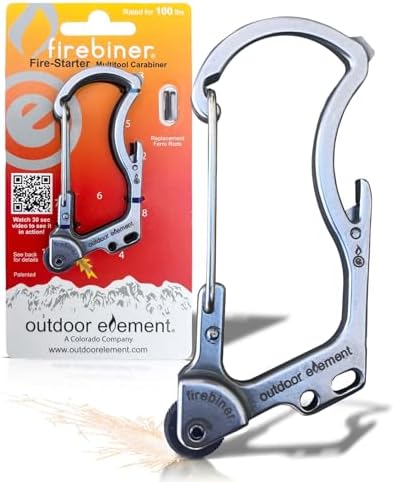 Firebiner 6-in-1 Fire-Starting Carabiner EDC Emergency Multitool -Keychain,Utility Blade,Bottle Opener,& More