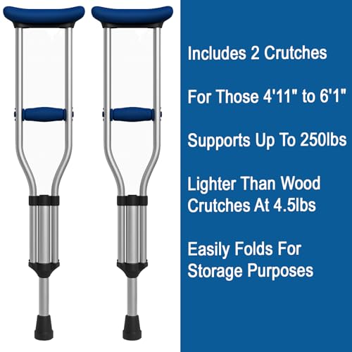 Carex Folding Aluminum Under Arm Crutches - Lightweight Crutches for Adults 4'11" to 6'1", Adult Crutches, 2 Crutches Included, Universal Crutches for Walking