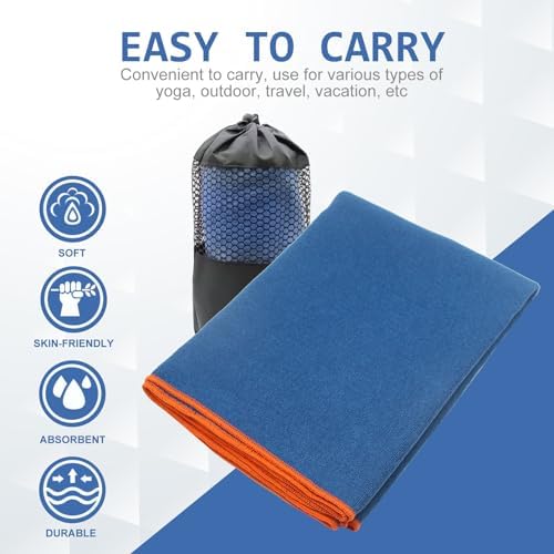 Eunzel Hot Yoga Towel - Microfiber Non Slip Yoga Mat Towel with Grip Dot Sweat Absorbent Towel for Hot Yoga, Pilates and Fitness 72" x 24", Steel Blue/Orange