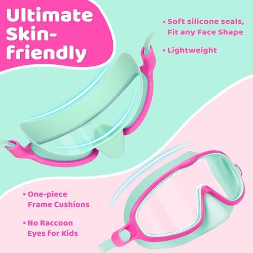 Vvinca 2 Pcs Kids-Swim-Goggles with Nose Cover, Swimming Diving Mask Wide View Anti Fog UV Anti Shattered Lens for Kids 3-6
