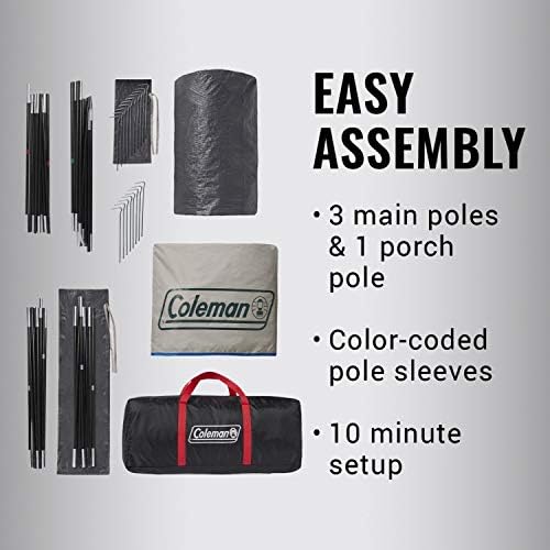 Coleman Cabin Camping Tent with Screened Porch, 4/6 Person Weatherproof Tent with Enclosed Screened Porch Option, Includes Rainfly, Carry Bag, Extra Storage, and 10 Minute Setup