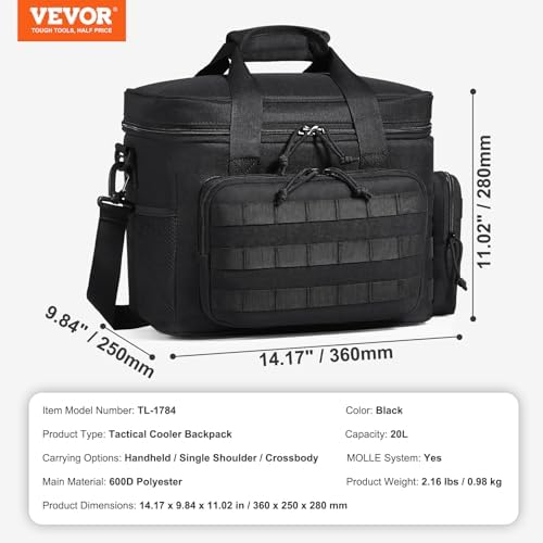 VEVOR Tactical Lunch Box for Men/Women, 20L Lunchbox for Work Insulated Leakproof with MOLLE, Lunch Cooler Box with Storage Bags, Lunch Bags Soft Cooler for Office, Picnic, Hiking, Beach, Camping