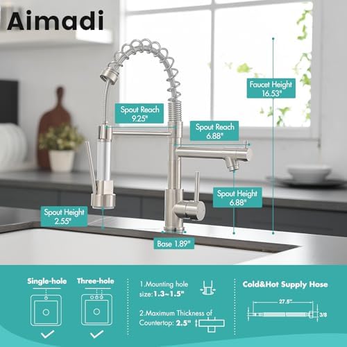 AIMADI Contemporary Kitchen Sink Faucet,Single Handle Stainless Steel Kitchen Faucets with Pull Down Sprayer,Brushed Nickel