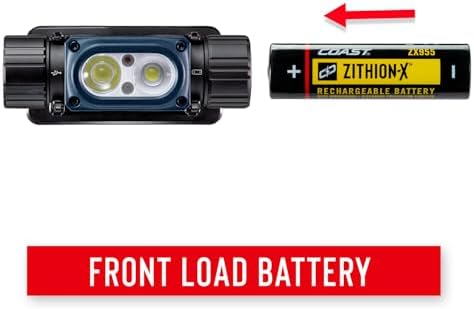 Coast WPH34R 2000 Lumen Waterproof Ultra Bright IP68 USB Rechargeable-Dual Power Headlamp, 6 Modes with Spot and Flood Beams, Black/Grey