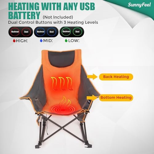 SUNNYFEEL Oversized Heated Camping Chair, Folding Rocking Camping Chairs with Luxury Padded Recliner,Carry Bag, 500 LBS Heavy Duty for Lawn/Outdoor/Picnic/Patio, Portable Rocker Camp Chair