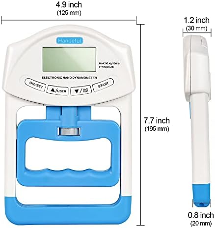 Handeful Grip Strength Tester Trainer - Dynamometer Handgrip Measurer Meter, Handheld Strengthener Exerciser for Sports, School, and Home Use (198Lbs / 90Kgs)