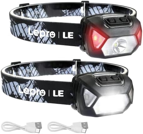 LE Headlamp Rechargeable, LED Head Lamp with 6 Modes for Camping & Hiking Gear Essentials, IPX4 Waterproof High Lumen Bright Headlight Flashlights with Adjustable Headband, USB Cable Include