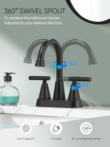 Cobbe Bathroom Faucets for Sink 3 Hole, 4 Inch with Pop Up Drain and 2 Supply Hoses, 2 Handle Centerset Bathroom Faucet for Sink Vanity, Midnight Black Matte, 2 Pack