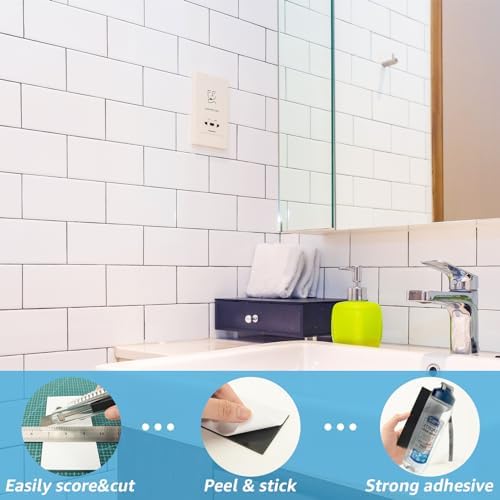 Art3d 102-Piece Peel and Stick Wall Tile for Kitchen Backsplash, Bathroom, Fireplace, 3in. × 6in. Stick on Subway Tile, Glossy White