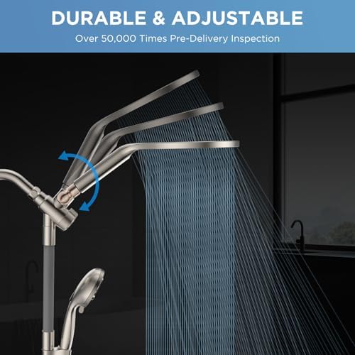 Dual Handheld Shower Head Combo, 2-in-1 Rain Shower Heads System 8 Inch Rainfall Shower Head and 10 Modes High Pressure Hand Held Showerhead with Built-in Power Wash