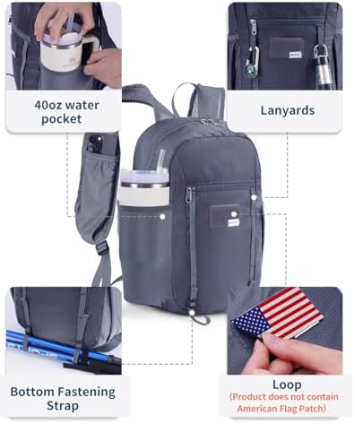 15L Small Hiking Backpack with Chest Pockets for Phone, Ultralight Hiking Daypack with Sternum Straps, Lightweight Foldable Packable Back Pack for Women Men(patent pending)