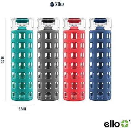 Ello Syndicate 20oz Reusable Glass Water Bottle with One-Touch Leak Proof Flip Lid and Protective Non-Slip Silicone Sleeve and Carry Loop for Coffee, Tea and Water, BPA-free Dishwasher Safe