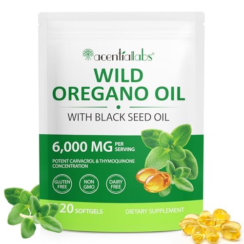Oil of Oregano Softgels 6000mg, 120 Count | 2 in 1 Formulated with Black Seed Oil 200mg, Organic Oregano Oil Capsules, High Carvacrol & Thymoquinone for Immune Support | Non-GMO, Gluten-Free