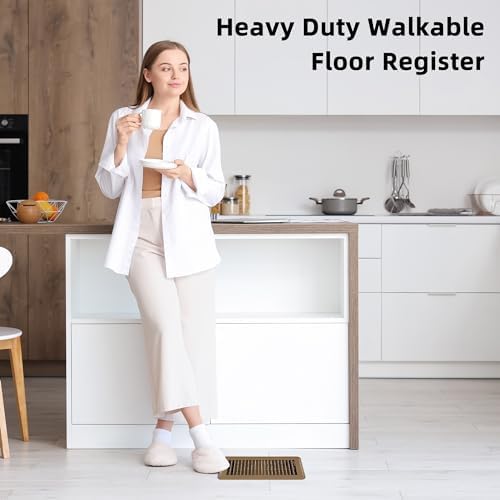 Floor Register 6 x 14 Inch 2 Pack, Floor Vent Covers for Home Floor, Sidewall, Premium Finish Register Vent Covers with Easy Adjust Air Supply Lever, Brown