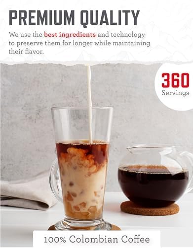 READYWISE - Freeze-dried Coffee Bucket, 360 Servings, Emergency, Meal & Drink Supply, Freeze Dried Survival Drink for Hiking, Adventure and Camping Essentials, Resealable Pouches