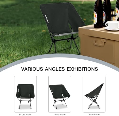 CAMEL CROWN Portable Camping Chair Folding Compact Lawn Lightweight Backpacking Chair with Carry Bag for Outdoor Hiking Beach Travel Picnic Festival Black