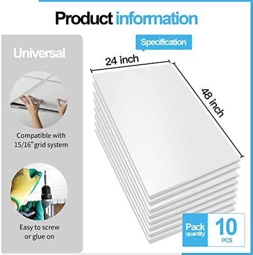 Art3d 10-Pack Smooth Drop Ceiling Tile 2ft x 4ft - Fire-Rated, Waterproof, Reusable - Premium PVC, No Sag and Breakage - Cover 80 Sq. Ft, White