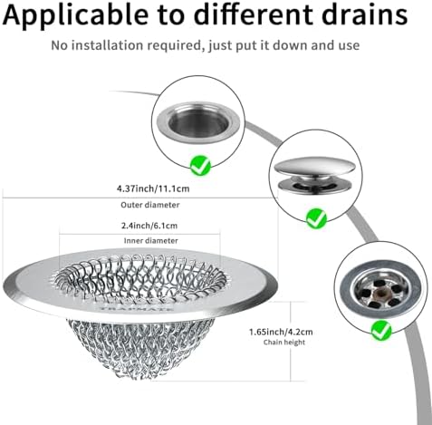 Drain Hair Catcher for Shower & Kitchen Sink - Patented Stainless Steel Bathtub Drain Hair Trap Strainer, Easy Clean, Prevents Clogs in Bath Tub, Sink Drains (2 Pack)