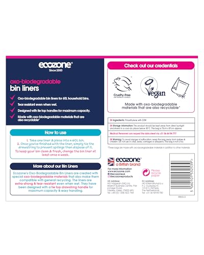 Ecozone’s 100% Biodegradable Bin Liners | 60Litres, 20 Bags