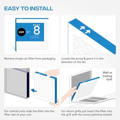 Simply 10x24x1 Air Filter, Merv 8, MPR 600, 6 Pack, For Home AC Furnace & HVAC (Actual Size: 9.75"x23.75"x0.75") DUST, Pet, & Allergy Control