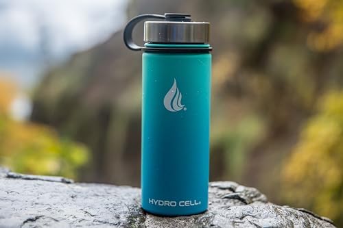 HYDRO CELL Stainless Steel Insulated Water Bottle with Straw - For Cold & Hot Drinks - Metal Vacuum Flask with Screw Cap and Modern Leakproof Sport Thermos for Adults (Teal/Blue 18oz)
