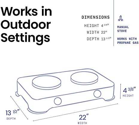 ABBA Double Burner Portable Propane StoveTop - Lightweight Alloy Steel Portable Stove - Stove for Camping, Patio & Outdoor Activities, 13.19" x 21.85" x 4.33" (Green or Black) (Black)