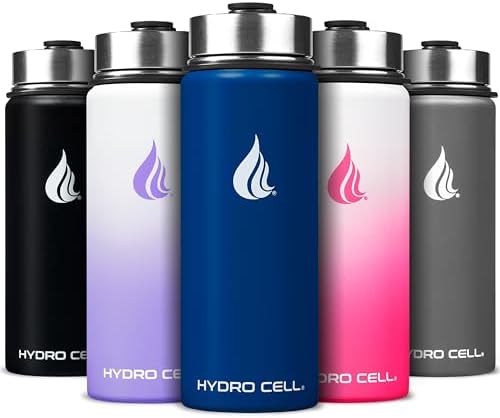HYDRO CELL Stainless Steel Insulated Water Bottle with Straw - For Cold & Hot Drinks - Metal Vacuum Flask with Screw Cap and Modern Leakproof Sport Thermos for Adults (Navy 18oz)