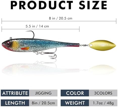 TRUSCEND Pre-Rigged Soft Fishing Lures, Well-Made Easy Catching Lures for Family Fishing, Great Action Swimbaits with Spinner, All-Conditions Fishing Gear for Bass Trout Walleye, Crappie Fishing Jigs