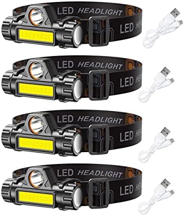 LED headlamp Flashlight 4-Pack LED Rechargeable Headlamp Headlight for Running, Camping, Hiking and More Lumens USB Rechargeable Headlight, Outdoor Camping Cycling Fishing, headlamp Flashlight