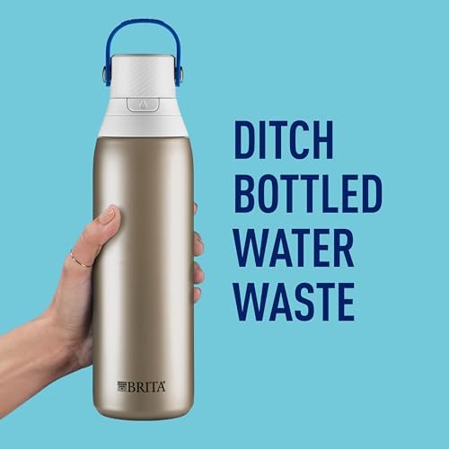 Brita Stainless Steel Premium Filtering Water Bottle, BPA-Free, Reusable, Insulated, Replaces 300 Plastic Water Bottles, Filter Lasts 2 Months or 40 Gallons, Includes 1 Filter, Stainless - 20 oz.