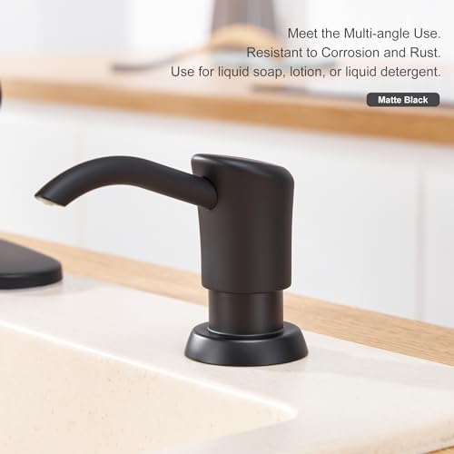 GAGALIFE Built in Sink Soap Dispenser or Lotion Dispenser for Kitchen Sink, Matte Black ABS Pump Head, with 17 Ounce PET Large Soap Bottle