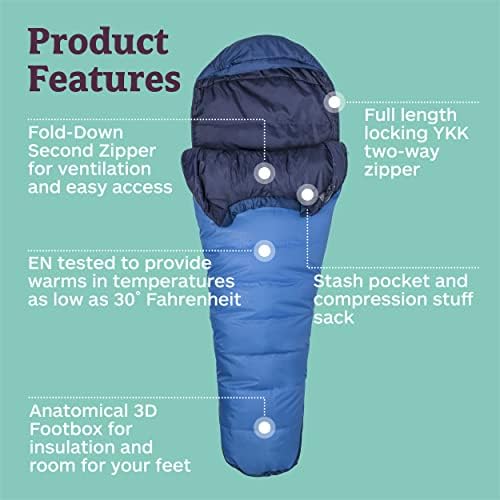 Marmot Men's Trestles 15° Sleeping Bag | Insulated, Water-Resistant, Left-Zip, Cobalt Blue/Blue Night