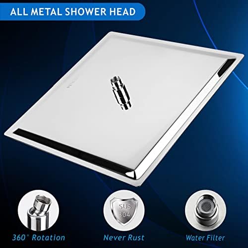 Voolan Oversize Rain Shower Head - High Flow Square Rainfall Showerhead - Waterfall Full Body Coverage - Universal Ceiling or Wall Mount (16 Inch, Chrome)