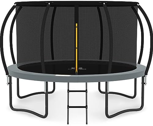 JUMPZYLLA Trampoline Outdoor 8FT 10FT 12FT 14FT 15FT 16FT with Enclosure and Ladder, ASTM Approved Recreational Trampoline for Kids and Adults, Anti-Rust Coated Frame