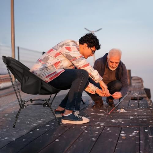 CAMEL CROWN Folding Camping Chair, Lightweight Portable Compact Lawn Chair with Side Pocket for Outdoor Travel Beach Picnic Hiking Backpacking Black