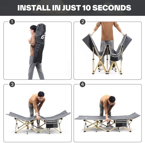 Sportneer Camping Cot: 1200D Double Layer Oxford Foldable Camping Cots for Adults - Heavy Duty Cots for Camping Travel Tent Day Outdoor & Home Guest, Camping Cots with Carry Bag & 2 Side Pockets