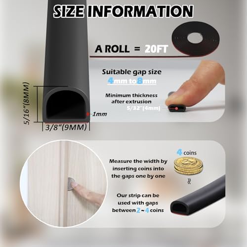 Weather Stripping Door Seal - Self Adhesive Weather Strip Silicone D Shaped Seal Strip for Door Frame/Window Seal (40FT Black 3/8" W × 5/16" T)