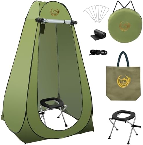 Portable Toilet Kit for Adults with Stainless Steel Toilet & Pop Up Privacy Tent, Instant Portable Outdoor Shower Tent Changing Room with Carry Bag