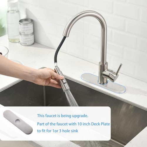 Havin Brushed Nickel Kitchen Faucet with Pull Down Sprayer, High Arc Stainless Steel Material, with cUPC Ceramic Cartridge,Fit for 1 or 3 Holes Kitchen Sink or Laundry Sink or bar Sink Faucet